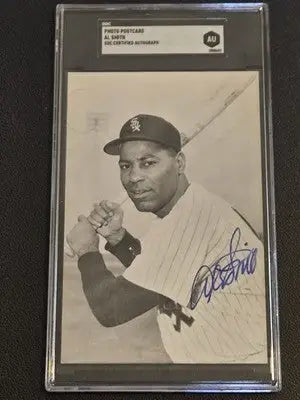 Black and white photo postcard of Al Smith signed, Chicago White Sox certified authentic