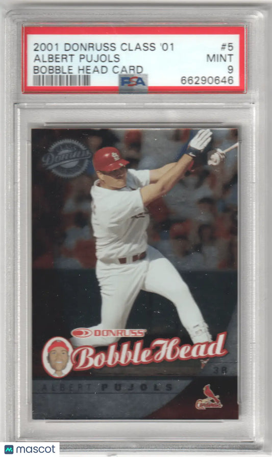 Graded Albert Pujols baseball card featured in Columbia Hobby Donruss Class bobble head card
