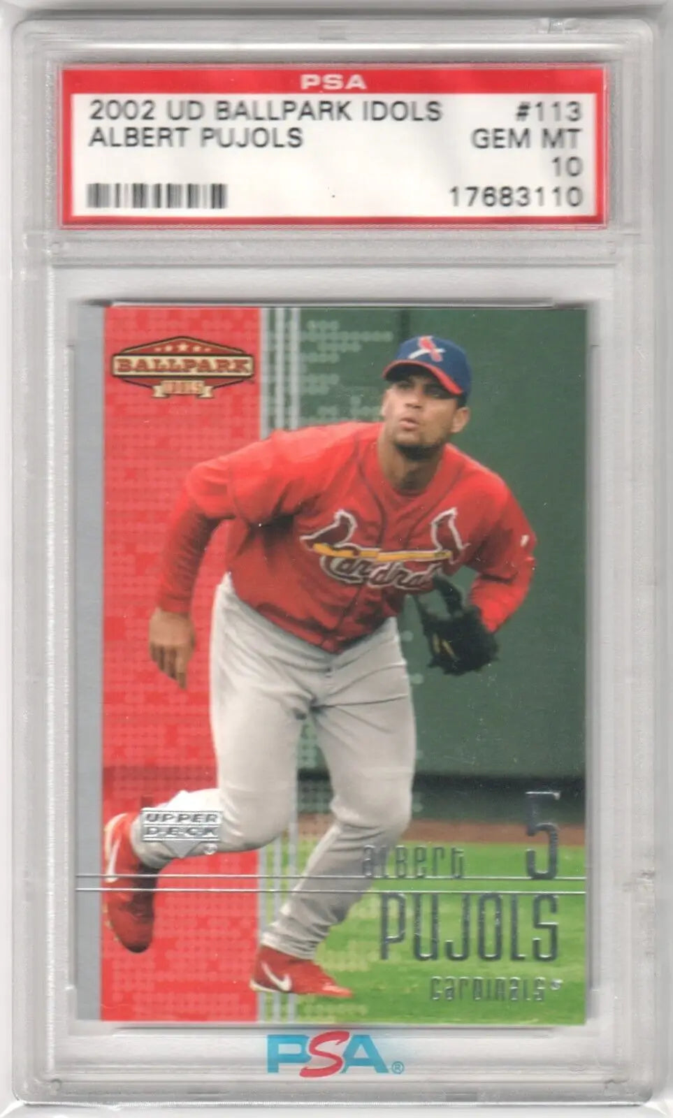 Graded Albert Pujols baseball card from 2002 Upper Deck Ballpark Idols series, ideal for single cards collectors with Columbia Hobby box free shipping