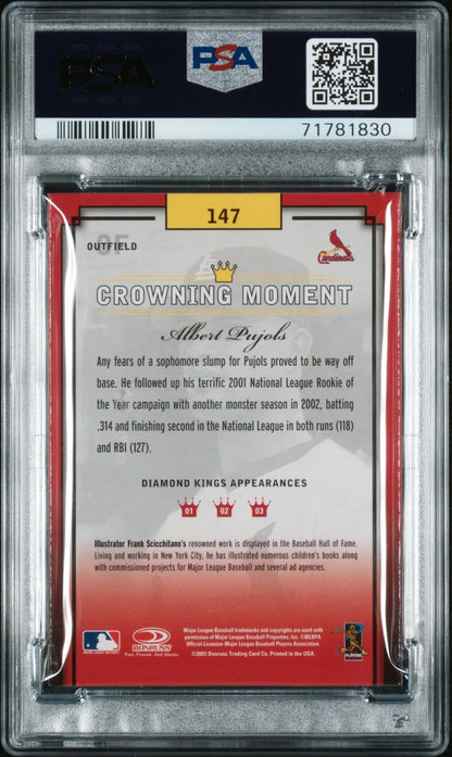 Graded Albert Pujols Baseball Card from Donruss Diamond Kings 2003 framed portrait bronze