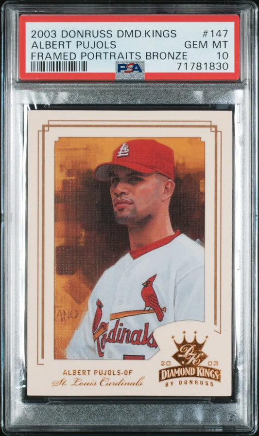 Graded Albert Pujols baseball card from Donruss Diamond Kings series in framed portrait style