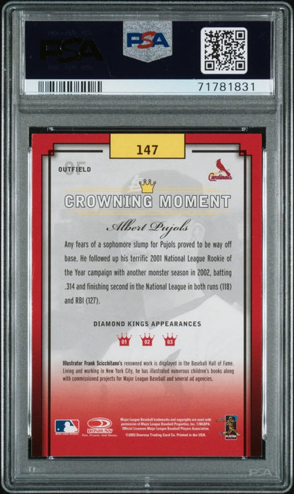 Graded Albert Pujols 2003 Donruss Diamond Kings baseball card PSA 9 Mint from Columbia Hobby