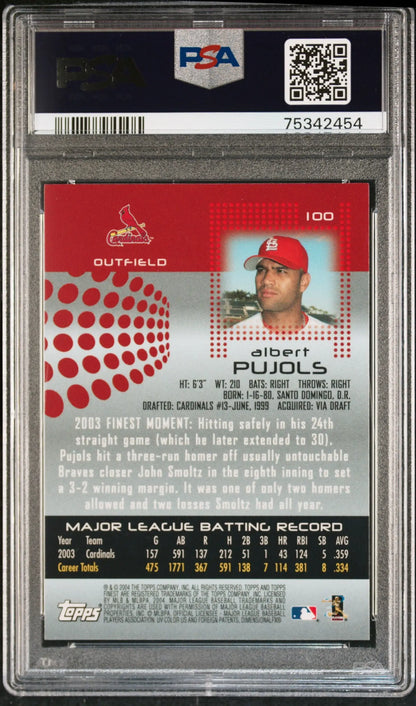 Graded Albert Pujols baseball card from Topps Finest at Columbia Hobby, PSA 10 GEM MNT