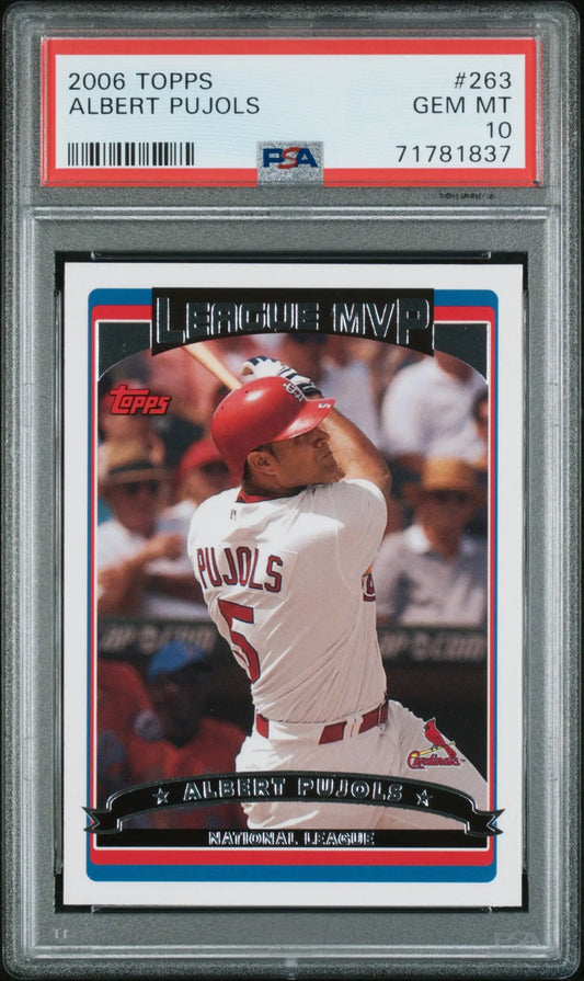 Graded Albert Pujols 2006 Topps #263 PSA 10 GEM MINT Cardinals trading card from Columbia Hobby