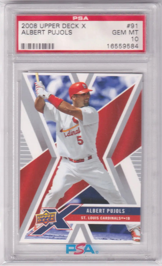 Graded Albert Pujols baseball card from Upper Deck 2008 series, PSA 10 GEM MINT