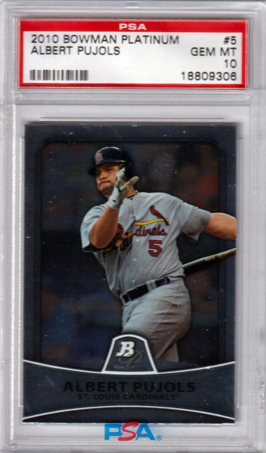 Graded Albert Pujols 2010 Bowman Platinum PSA 10 Gem Mint baseball card from Columbia Hobby