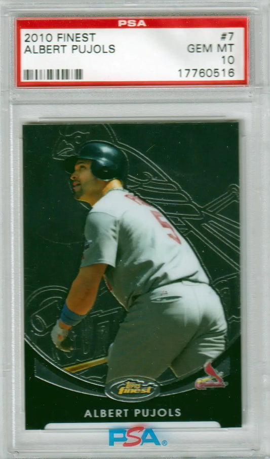 PSA-graded 2010 Topps Finest Albert Pujols baseball card in batting stance from Columbia Hobby