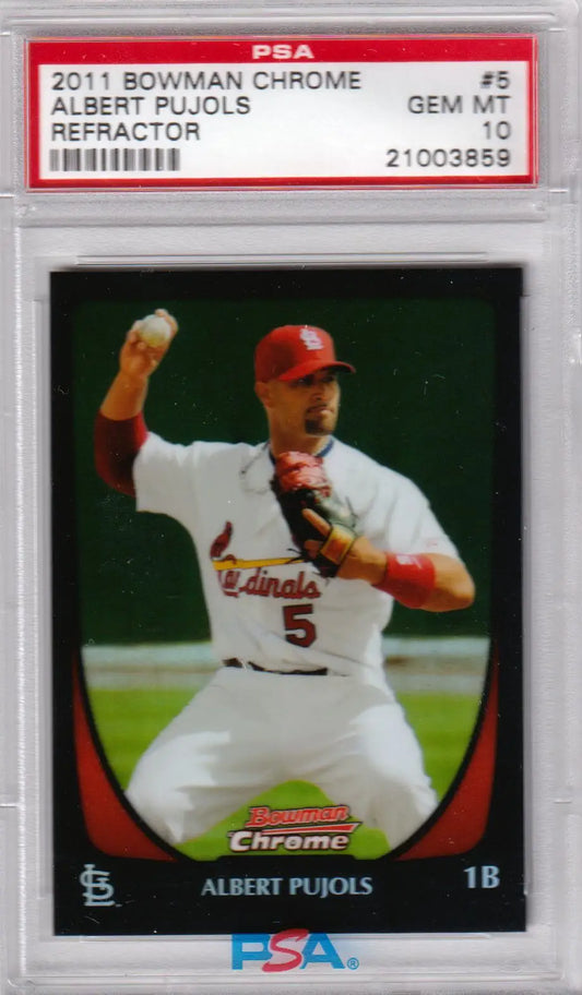 Graded Albert Pujols Bowman Chrome Refractor baseball card from Columbia Hobby