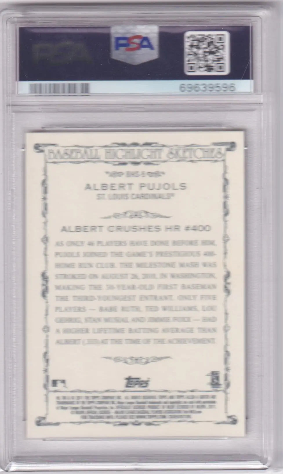 Graded Albert Pujols baseball card from Topps Allen & Ginter by Columbia Hobby PSA 10