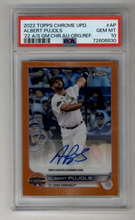 Albert Pujols autographed baseball card with star game auto and game auto orange refractor