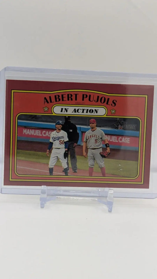 Albert Pujols In Action Red Border 2021 Topps Heritage Landscape Card #190 display