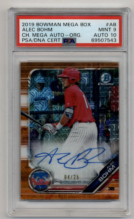 Alec Bohm autographed baseball card from Bowman Chrome Mega Box 2019 PSA 9 Auto 10
