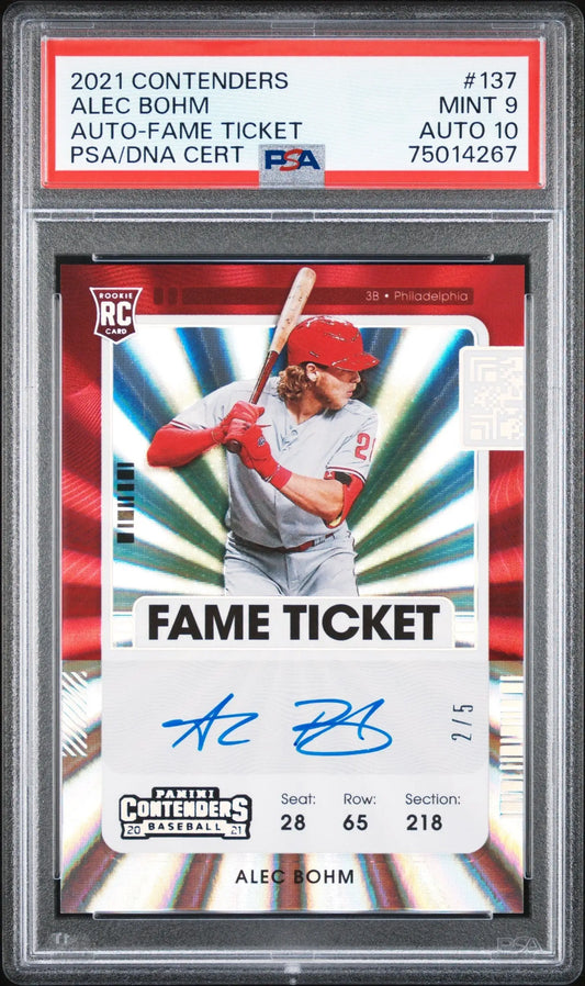 Graded Alec Bohm 2021 Panini Contenders Fame Ticket Auto trading card PSA 9
