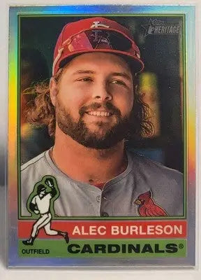 Alec Burleson 2025 Topps Heritage Chrome Refractor baseball trading card featuring Cardinals