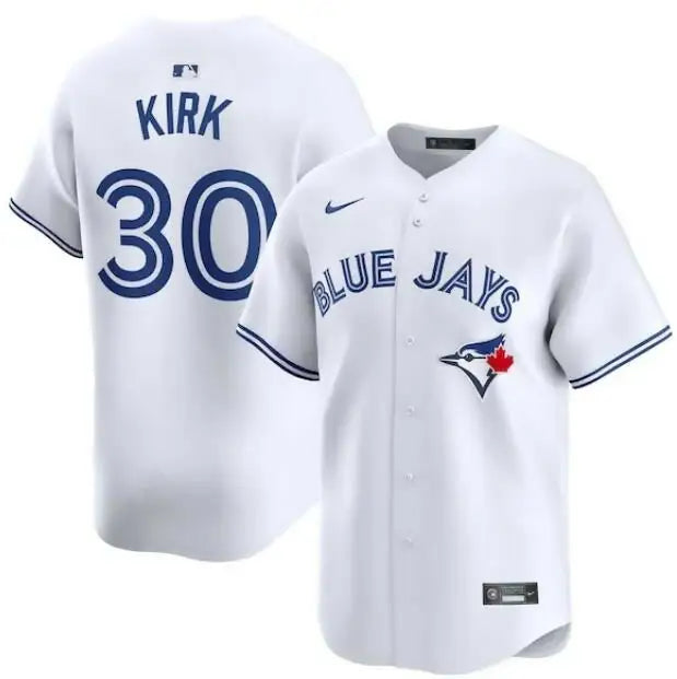 White Toronto Blue Jays Nike home limited player jersey with Kirk 30 and bird logo