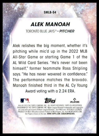 Alek Manoah baseball card back from 2023 Topps Stars of MLB series