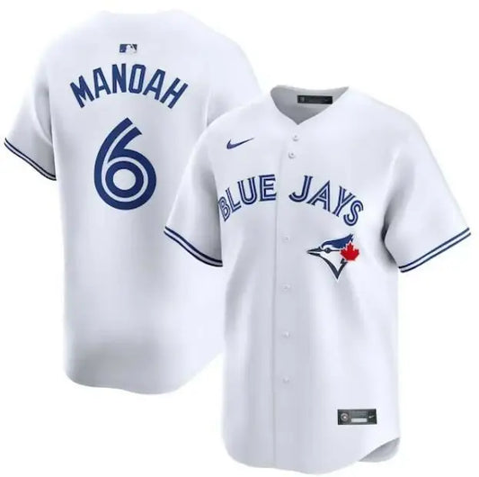 White Toronto Blue Jays Nike home limited player jersey with Manoah 6 on the back