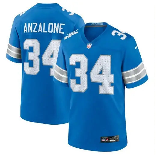 Detroit Lions Alex Anzalone #34 football jersey in blue Nike 2nd alternate game style
