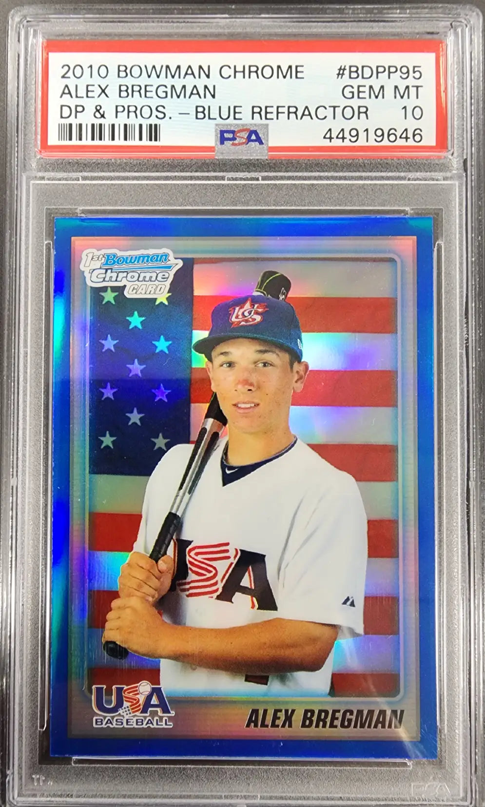 Alex Bregman 2010 Bowman Chrome Blue Refractor baseball card PSA 10 Gem Mint