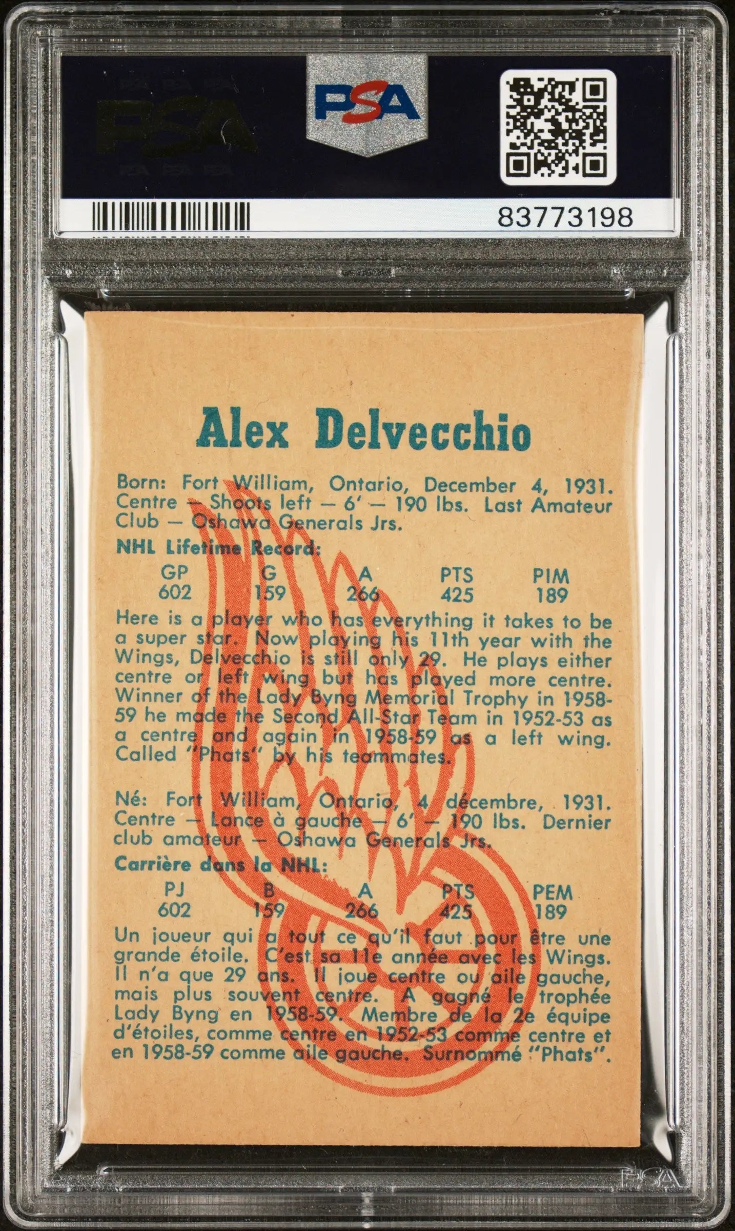Alex Delvecchio 1960 Parkhurst #26 PSA 5 Excellent - Singles