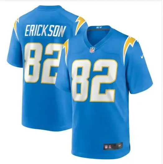 Light blue Los Angeles Chargers Nike football jersey with ERICKSON and 82 in white lettering
