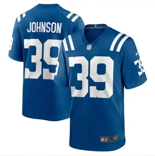 Blue Indianapolis Colts Nike Alex Johnson Game Jersey with white numbers and name