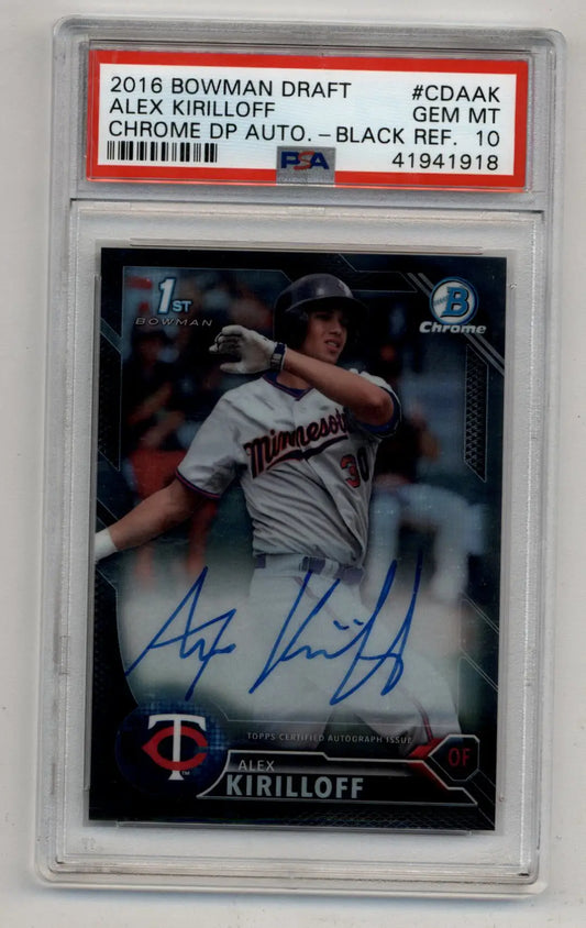 Alex Kirilloff 2016 Bowman Chrome Draft Picks Black Refractor Auto 58/75 PSA 10 Gem Mint - Singles