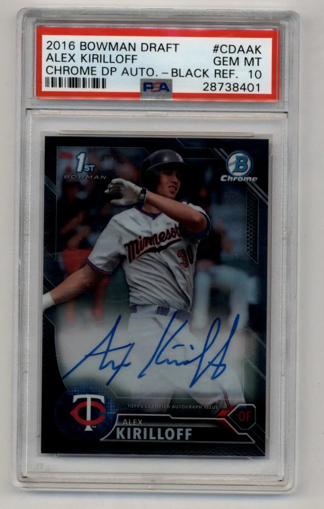 Alex Kirilloff 2016 Bowman Chrome Draft Picks Black Refractor Auto 43/75 PSA 10 Gem Mint - Singles