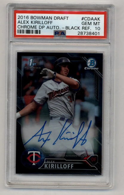 Alex Kirilloff 2016 Bowman Chrome Draft Picks Black Refractor Auto 43/75 PSA 10 Gem Mint - Singles