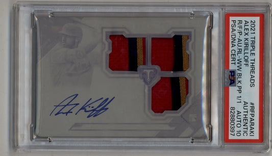 Alex Kirilloff 2021 Topps Triple Threads Printing Plate relic auto with autograph and jersey patches