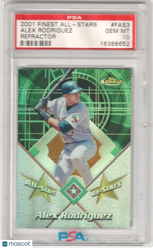 Alex Rodriguez 2001 Topps Finest All Stars FAS3 Refractor PSA 10 GEM MT card from Columbia Hobby
