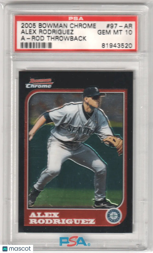Graded Alex Rodriguez baseball card from Bowman Chrome by Columbia Hobby in gem mint condition