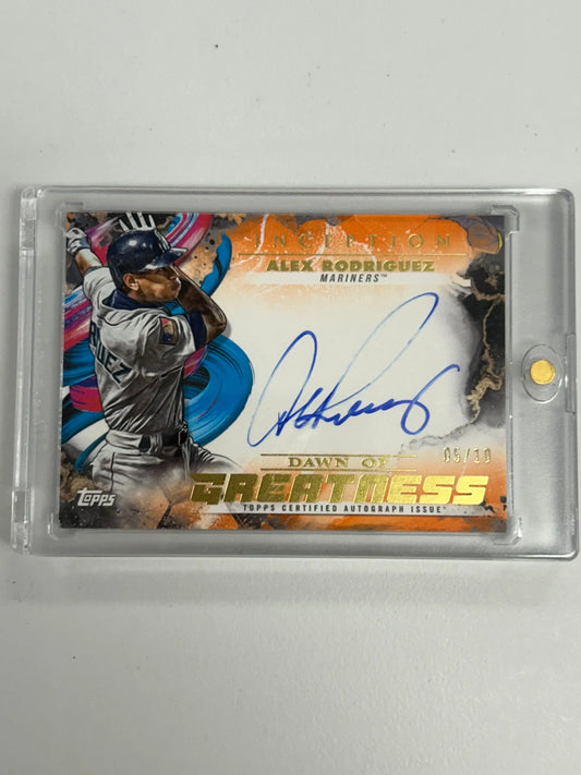 Alex Rodriguez autographed baseball card from Topps Inception Dawn of Greatness Orange Auto