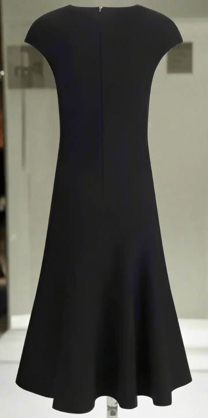 Alexander McQueen black flared mini dress with cap sleeves and a flared skirt