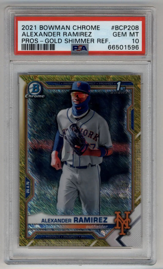 PSA 10 Gem Mint Alexander Ramirez 2021 Bowman Chrome Prospects Gold Shimmer Refractor card