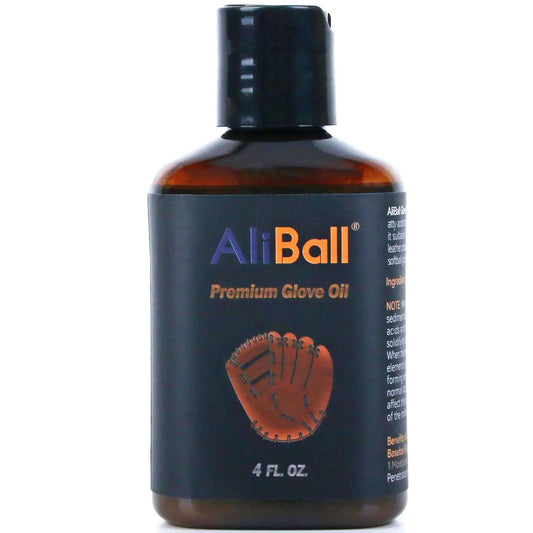 Bottle of AliBall Premium Baseball Glove Oil for softening and conditioning baseball gloves