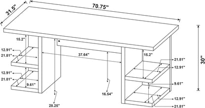 Alice 71" Modern Home Office Desk with Storage, 4-Shelf Contemporary Engineered Wood Computer Desk, White-2