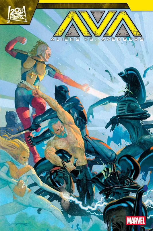 Aliens vs Avengers comic book cover for Aliens vs Avengers #4 featuring alien and superhero battle