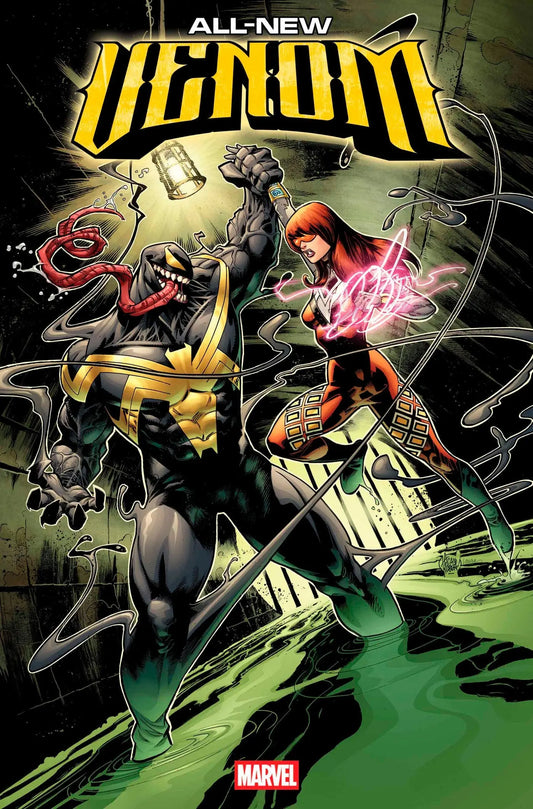 Comic book cover of All-New Venom featuring Venom War battle scene