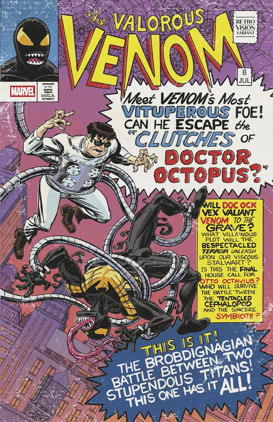 Comic book cover featuring Venom and Doctor Octopus in Scott Koblish Retrovision Variant