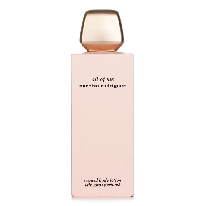 Light pink rectangular body lotion bottle with rose gold cap for All Of Me Body Lotion