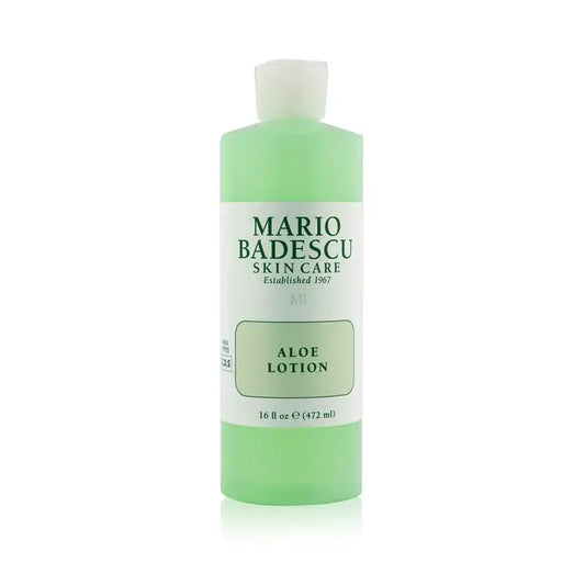 Green bottle of Mario Badescu Aloe Lotion for combination, dry, and sensitive skin