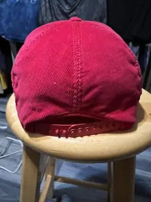 Alpo Red Corduroy Snapback Hat with adjustable plastic closure and classic style