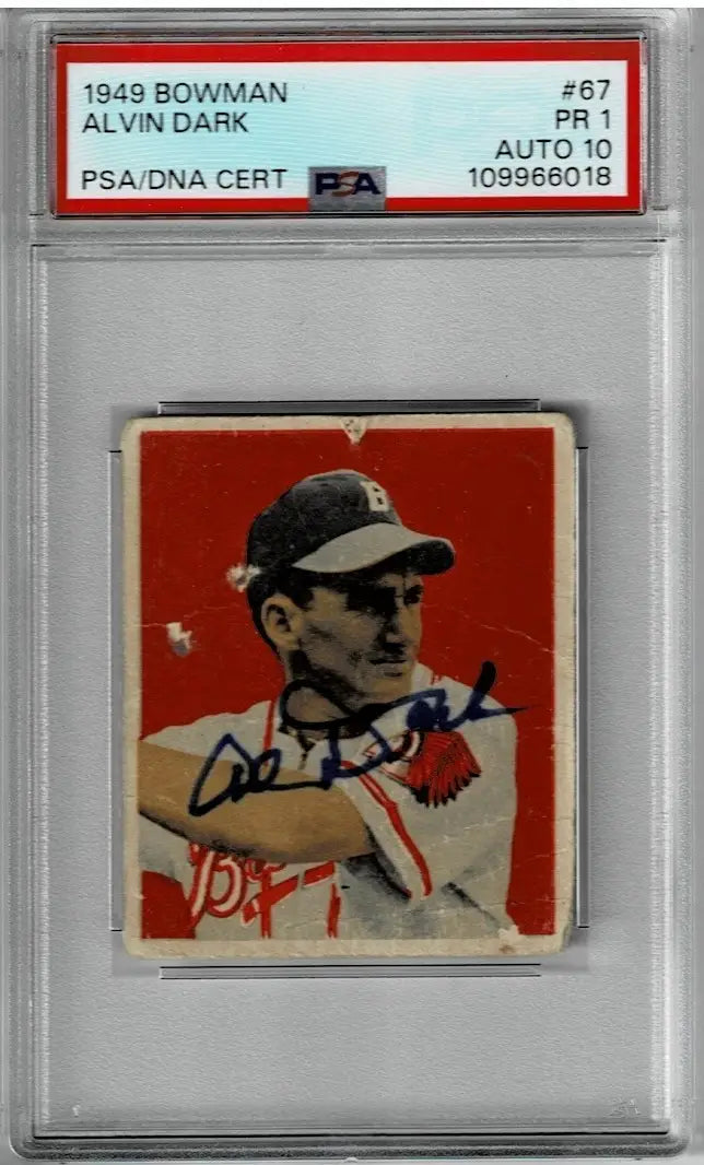 Autographed 1949 Bowman Alvin Dark baseball card featuring New York Giants autograph