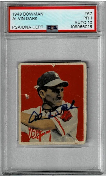 Autographed 1949 Bowman Alvin Dark baseball card featuring New York Giants autograph