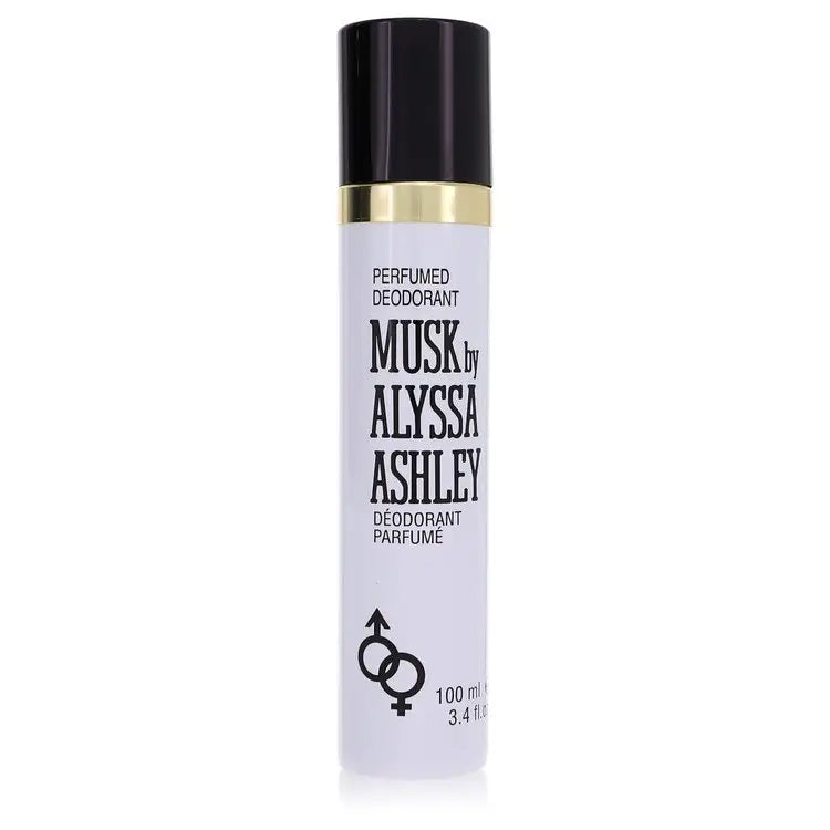 White and black Alyssa Ashley Musk deodorant spray with gold band 3.4 oz