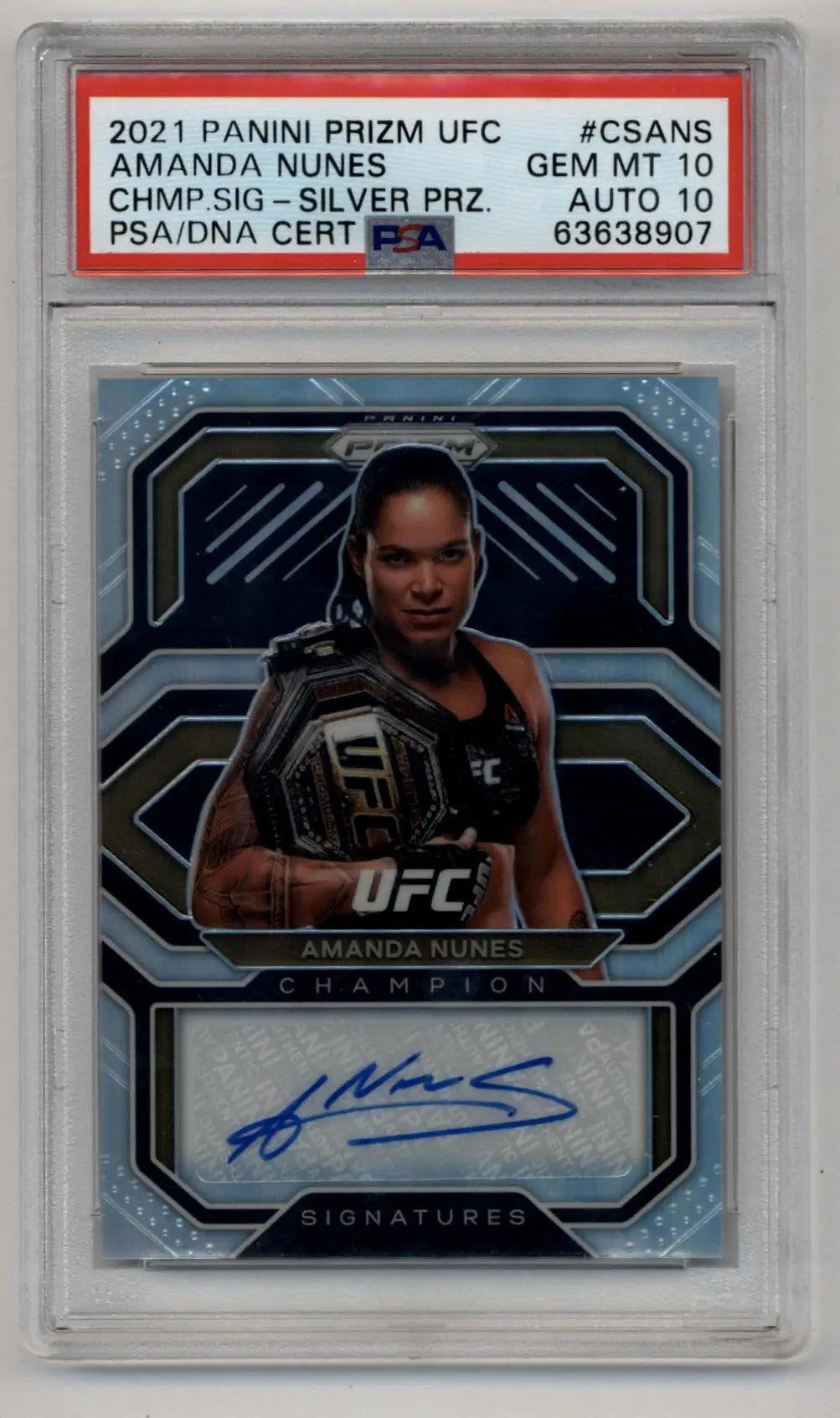 Amanda Nunes 2021 Prizm UFC Champions Auto Silver PSA 10 Gem Mint Auto 10 - Singles