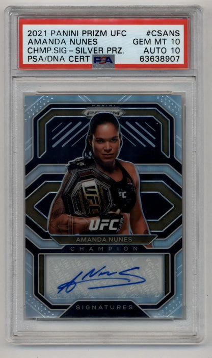 Amanda Nunes 2021 Prizm UFC Champions Auto Silver PSA 10 Gem Mint Auto 10 - Singles