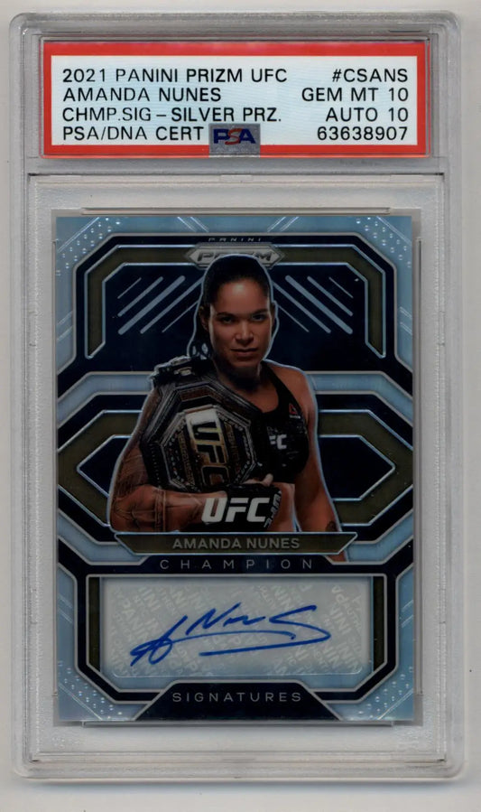 Amanda Nunes 2021 Prizm UFC Champions Auto Silver PSA 10 Gem Mint Auto 10 - Singles