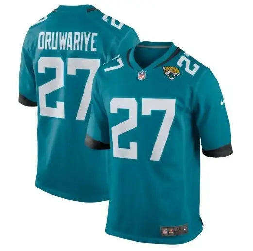 Amani Oruwariye Jacksonville Jaguars teal Nike game jersey displayed in product image